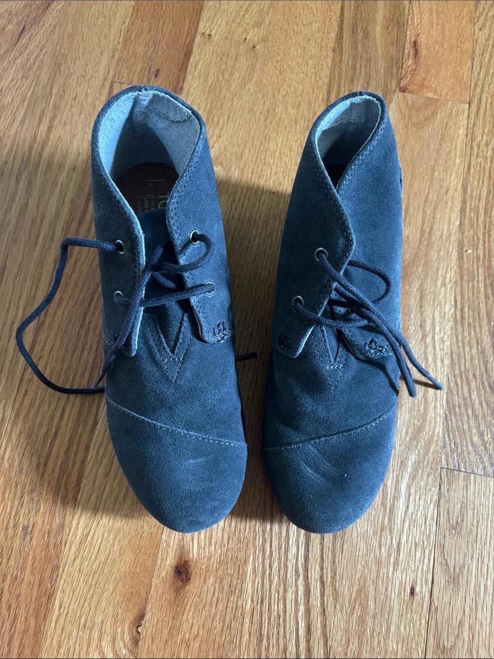 Toms Grey Suede Lace-Up Wedge Ankle Boots